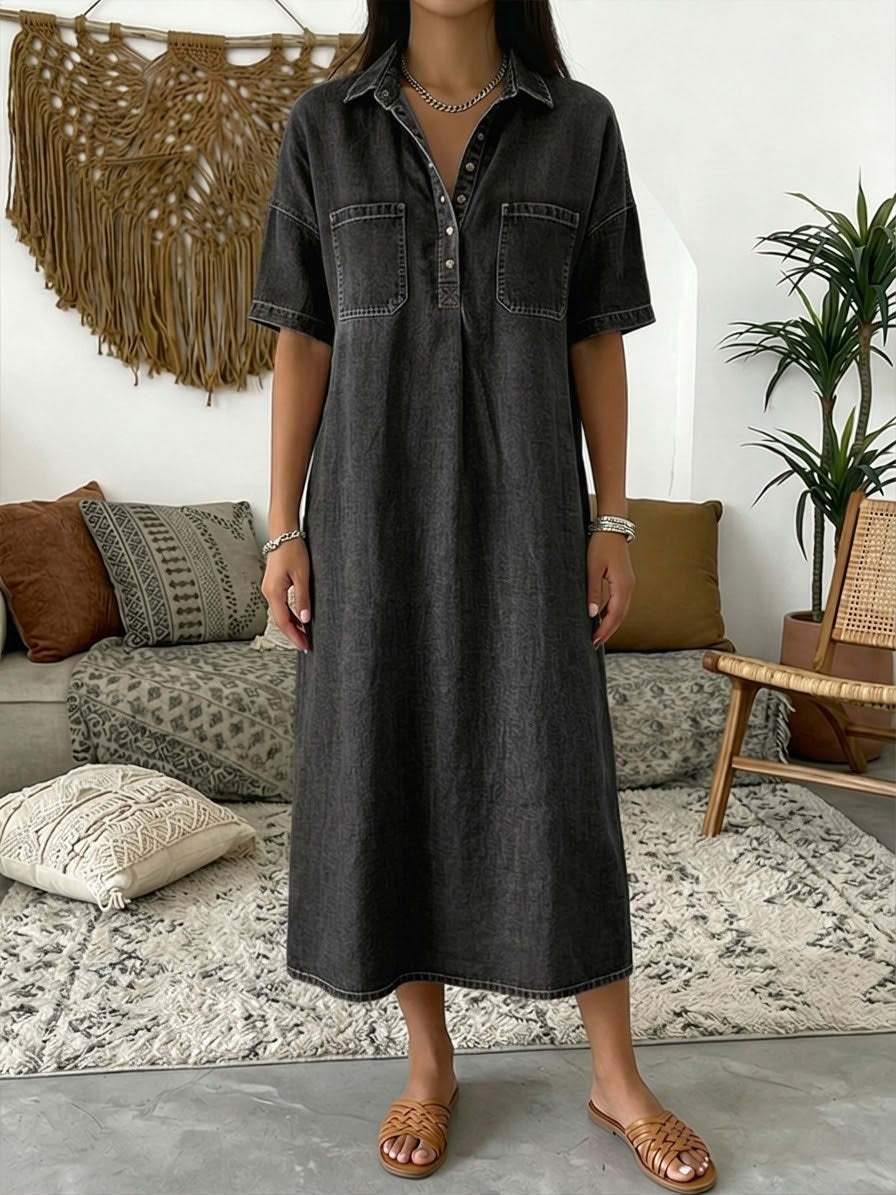 π 50% OFF NOW! π Casual Pocket Denim Midi Shirt Dress β Soft denim & relaxed fit β Functional pockets, perfect for everyday casual β comfortable and versatile β¨πΈ