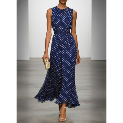 Contrast Waist Polka Dot Maxi Dress