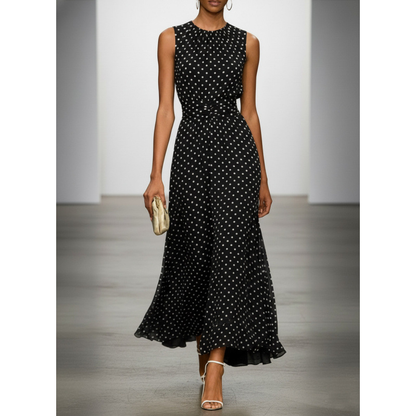 Contrast Waist Polka Dot Maxi Dress
