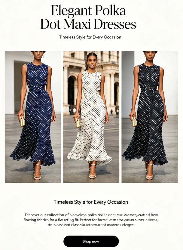 Contrast Waist Polka Dot Maxi Dress
