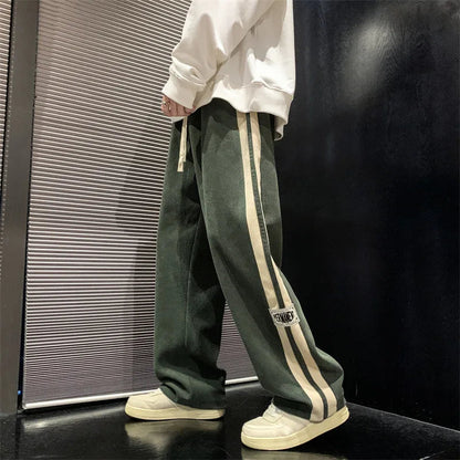 Vintage Loose Wide-Leg Corduroy Pants with Side Stripes